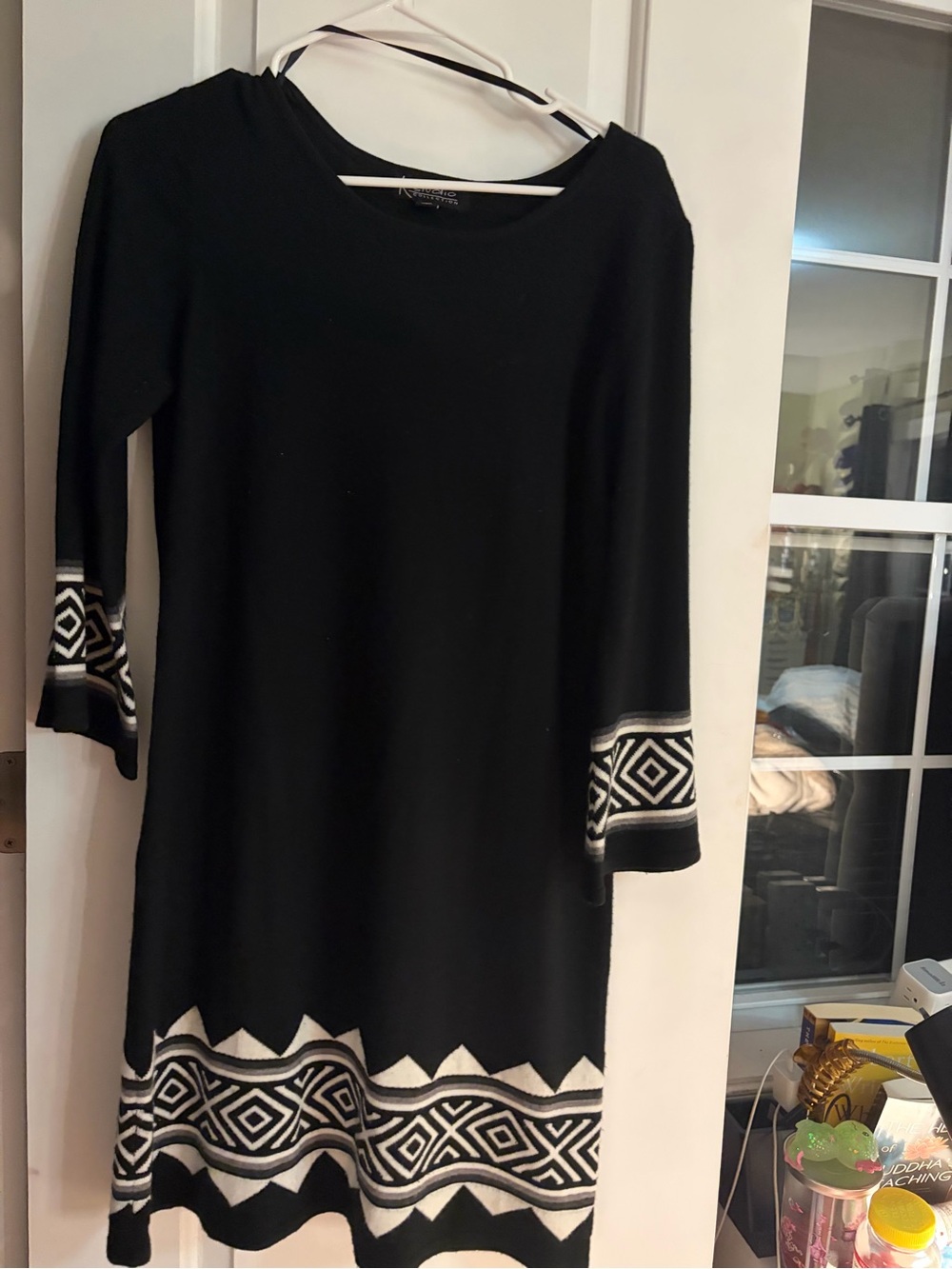 Classic Black & White Geometric Trim sweater Dress - Women size medium